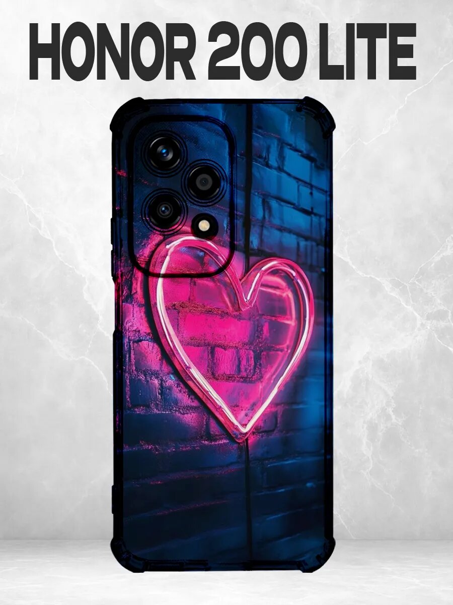 Чехол на Honor 200 Lite неон сердце кирпич