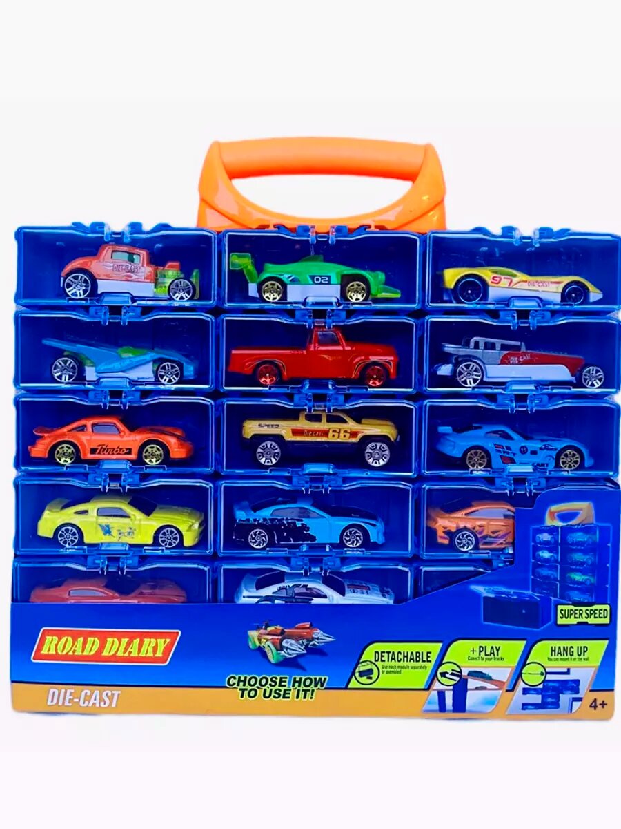 Машинки металлические в кейсе 18 шт, игрушечная, 3-5 лет, синий
