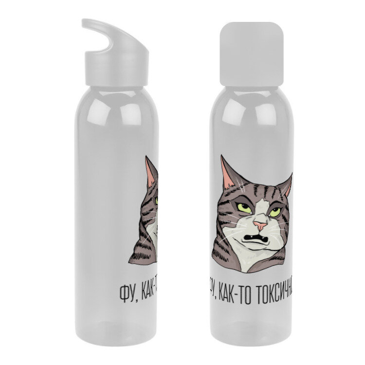 Бутылка для воды «Как-то токсично. Прикол, мем с котом. Юмор» (серый)