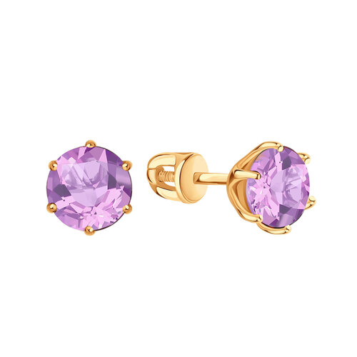 фото Серьги diamant online, красное золото, 585 проба, аметист, длина 0.7 см, , фиолетовый