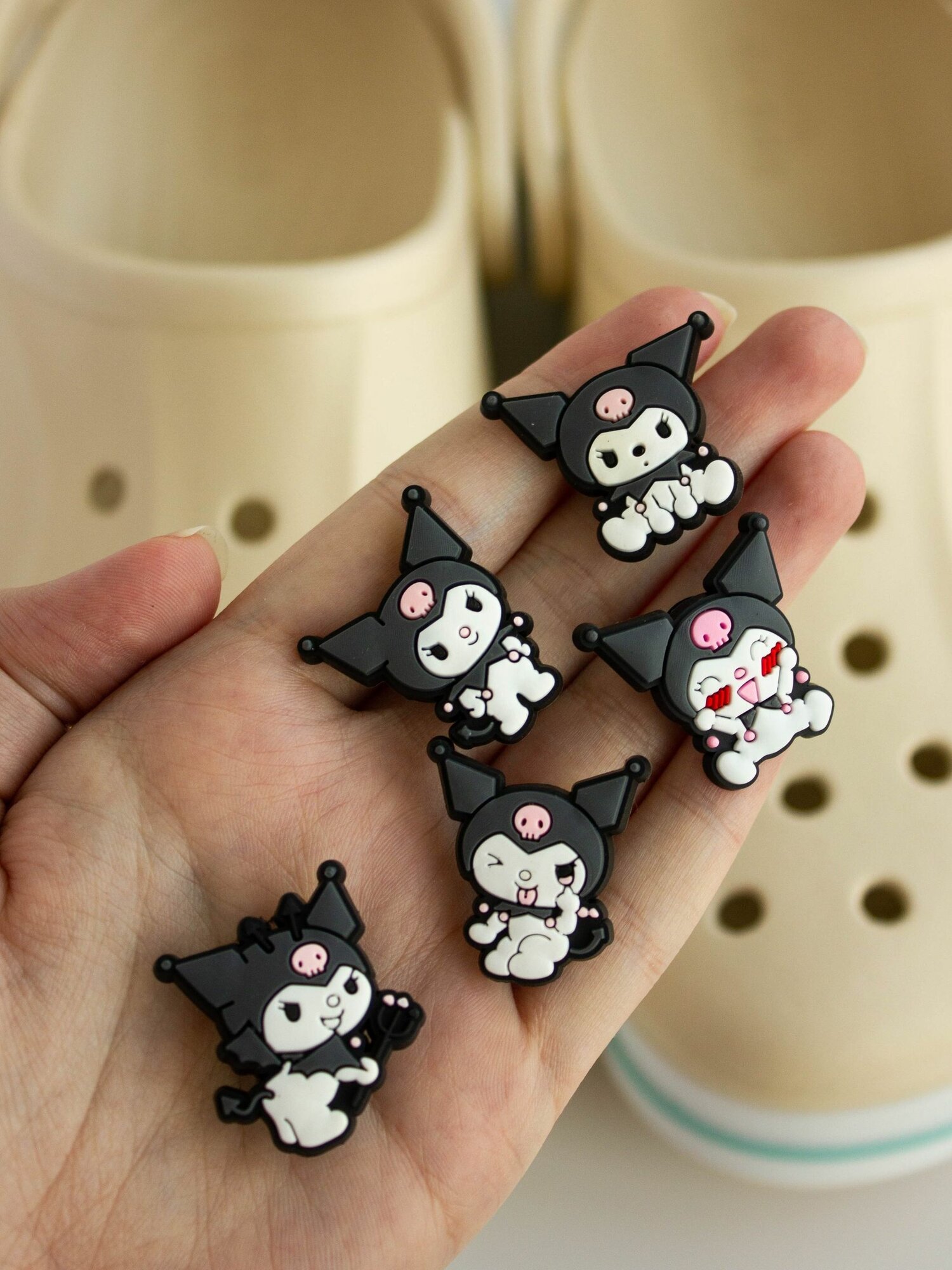 KLEPKI Джибитсы "Kuromi/куроми" для crocs, сабо, набор 5шт, джиббитсы для крок, украшение или джибитсы для обуви, сабо и