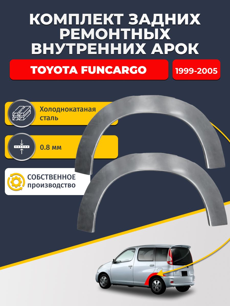 Комплект задних ремонтных внутренних арок для автомобиля Toyota FunCargo 1999-2005 (Тойота Функарго). Холоднокатаная сталь 0,8 мм.
