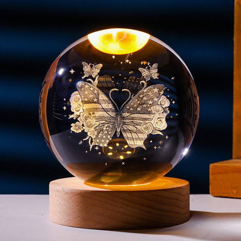 Креативная Бабочка Флаг 3D Кристальный Шар Ночник 6см С Теплым Основанием Настольный Подарок