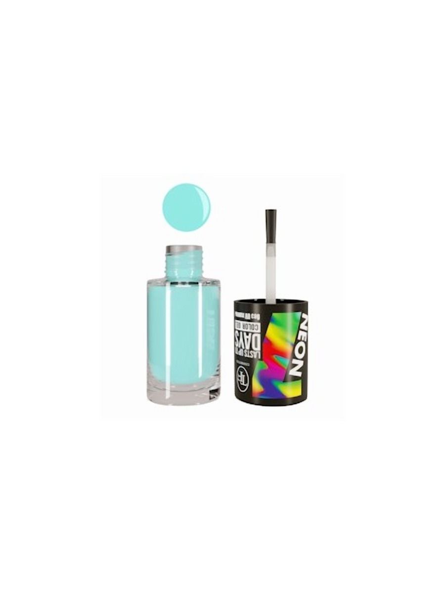 Лак для ногтей TF Color Gel, тон 319 nEON Light Breeze бирюзово-голубой яркий, 8 мл