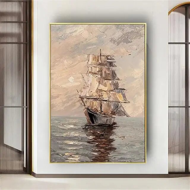 Печать на холсте "Закат на море с парусным кораблем" P3, 30x40cm No Frame