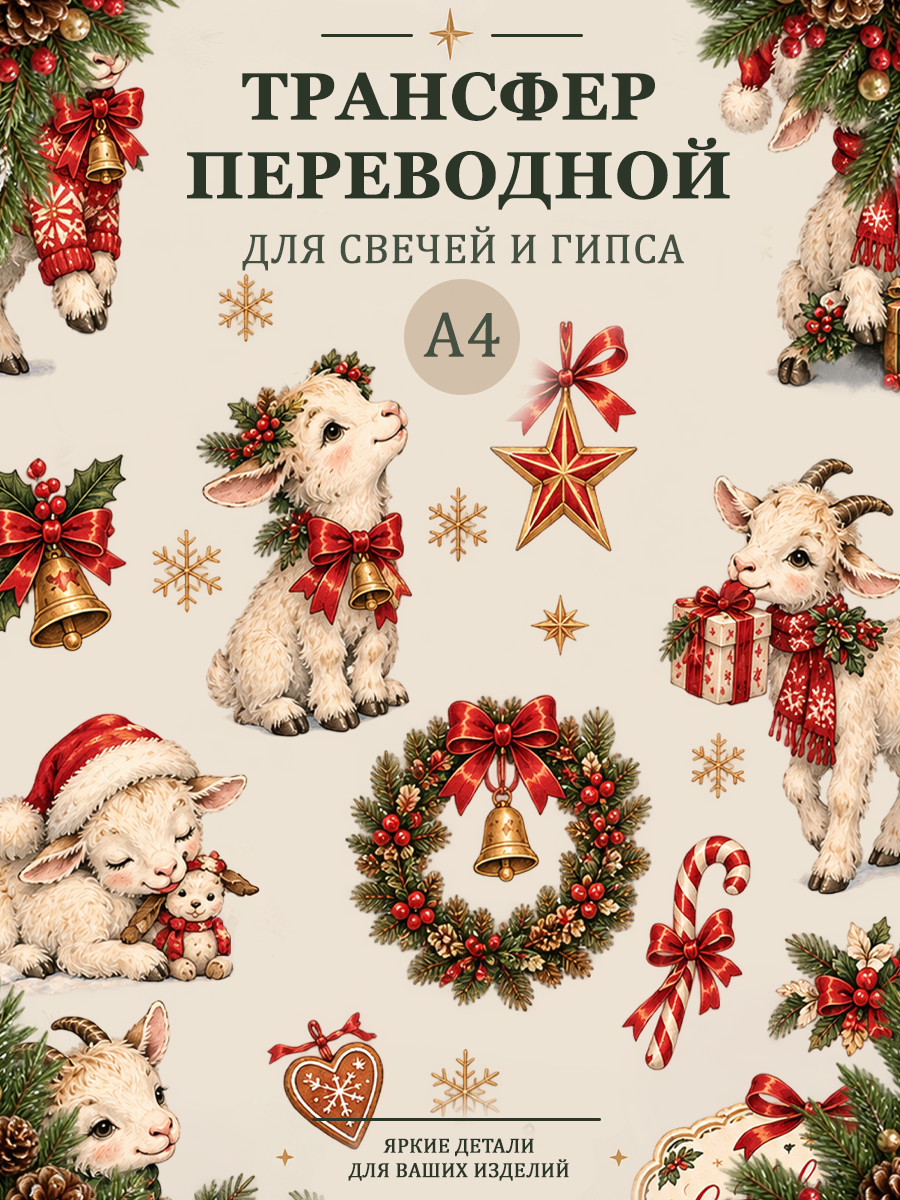 Трансфер, декали для свечей и гипса "Год козы" 009 (А4) для декупажа