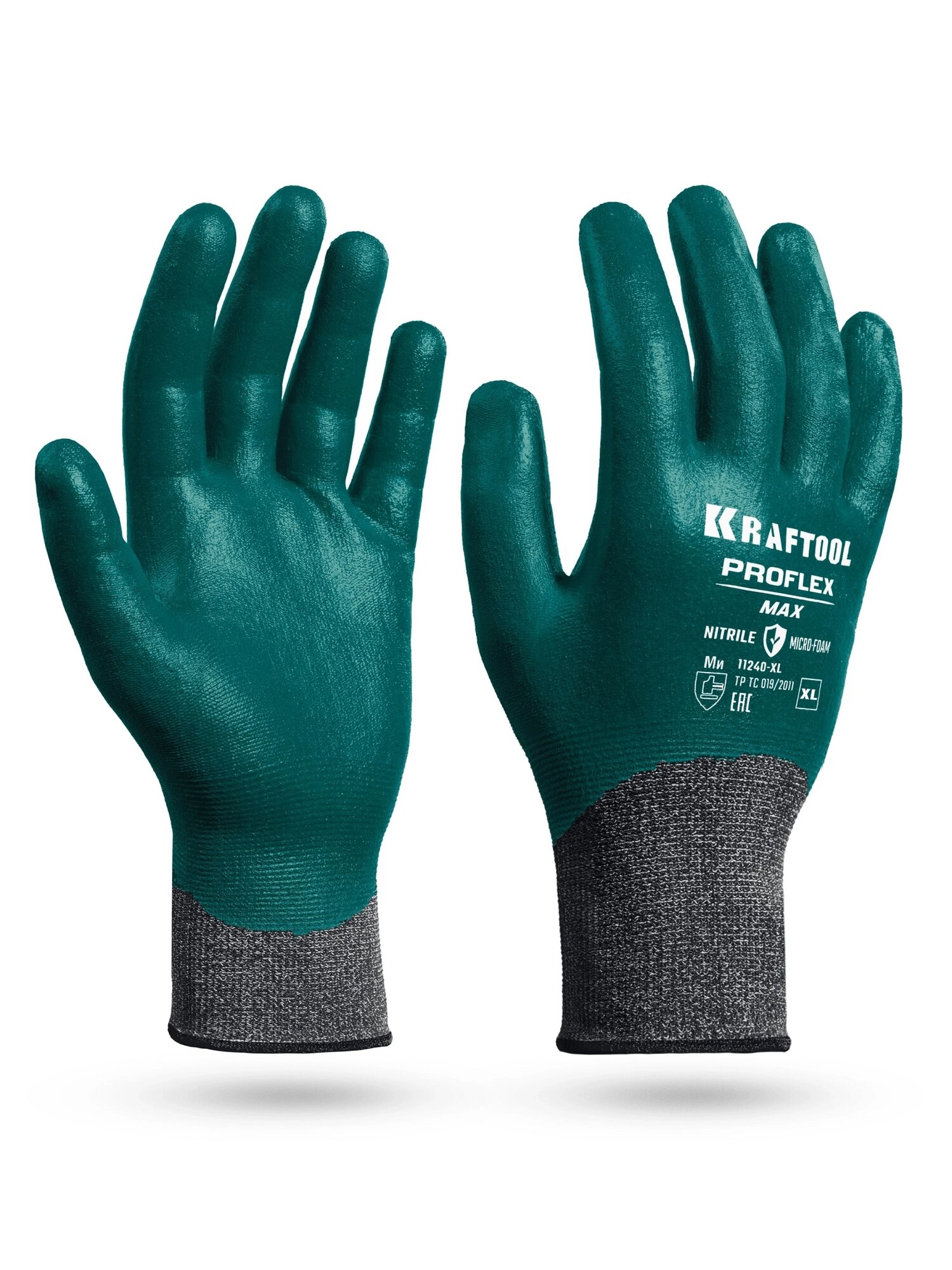 15 класс KRAFTOOL ProFlex Max, XL (10), полный облив, эластичные перчатки, вспененное нитриловое покрытие