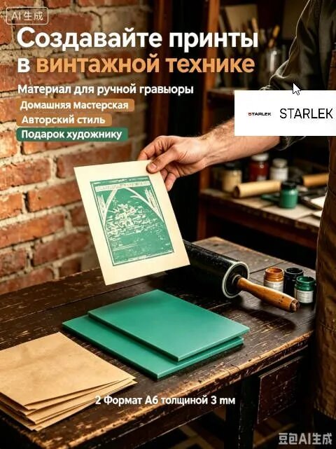 STARLEK Линолеум для линогравюры А6 , 3 мм , 2 шт , Материал для штампов