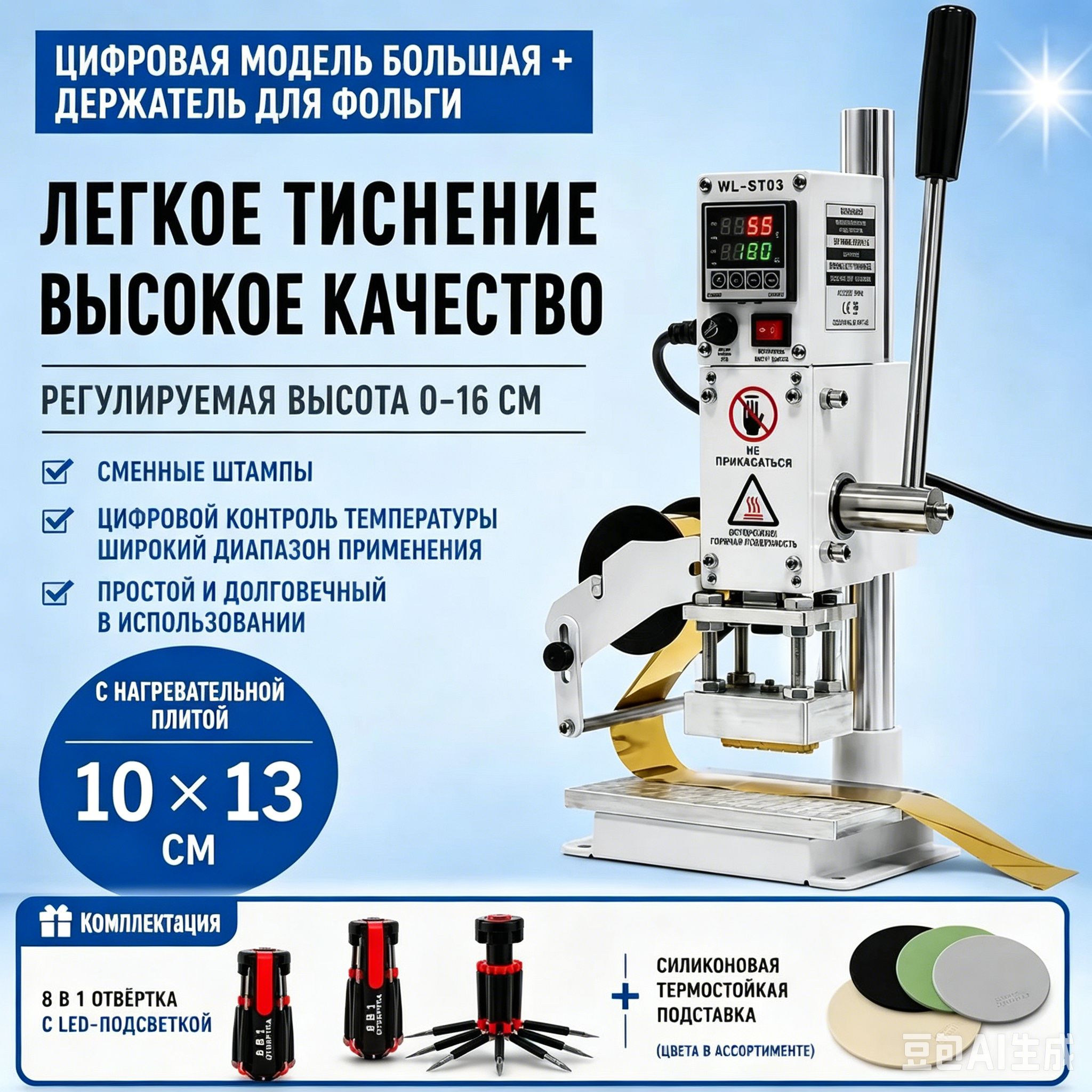Пресс для горячего тиснения фольгой, Термопресс WL ST01 10*13 см. Цифровая версия тиснения фольгой--SD926