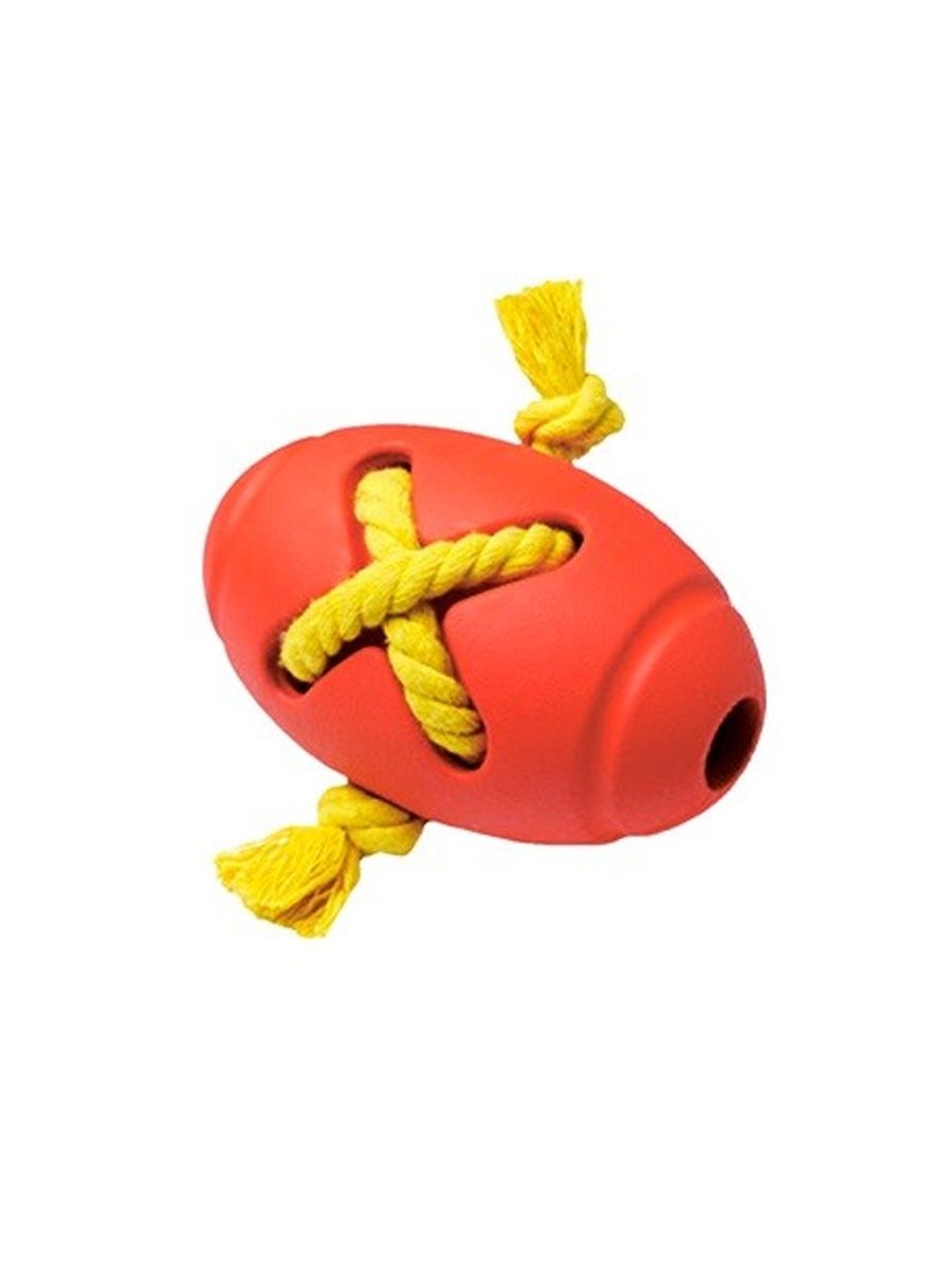 HOMEPET Игрушка для собак мяч регби SILVER SERIES с канатом красный каучук, 8х12,7 см