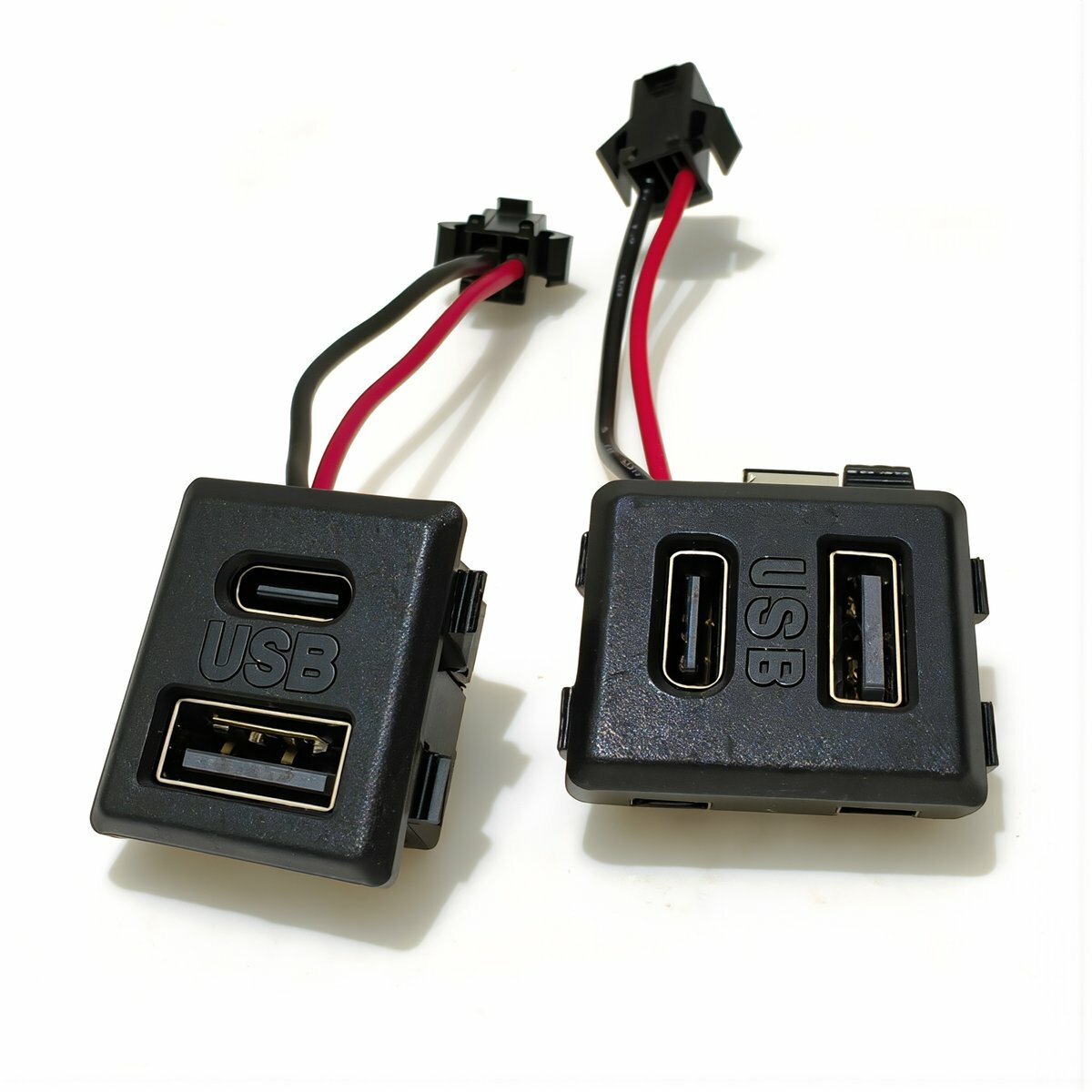 Защелочная монтажная розетка USB A+С для электронных DIY проектов 5В 2А два порта набор для сборки модернизации бытовых устройств, Плоский разъем A+C зарядки - черный / 1А/2. А