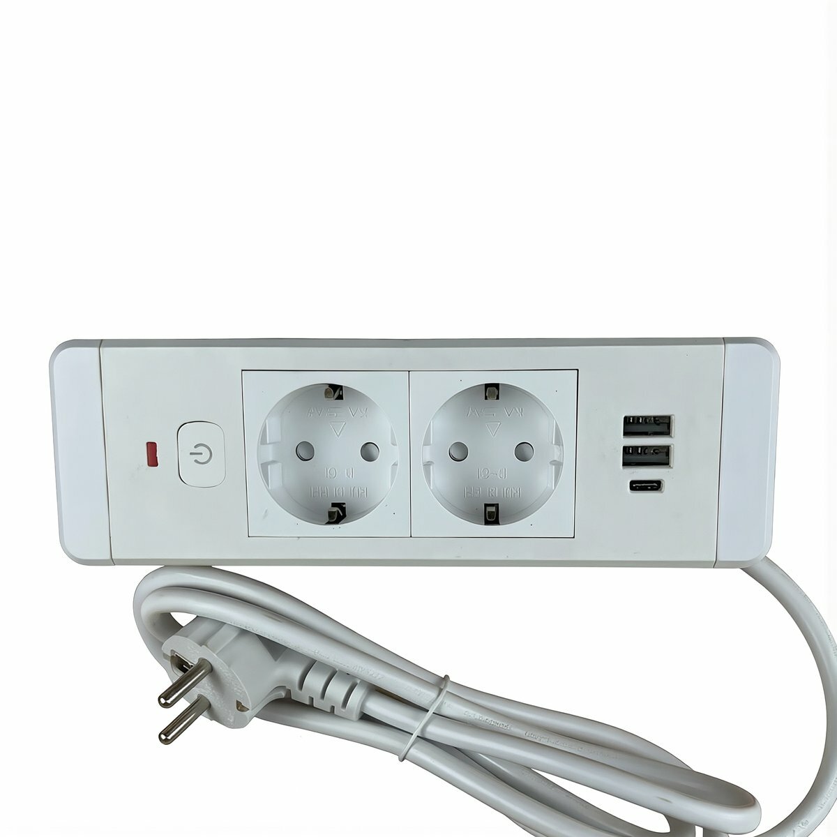 Удобная встраиваемая евророзетка для стола два евроразъема двойной USB разъем Type-C защита от перегрузки кабель 1.8 метра, Евростандарт