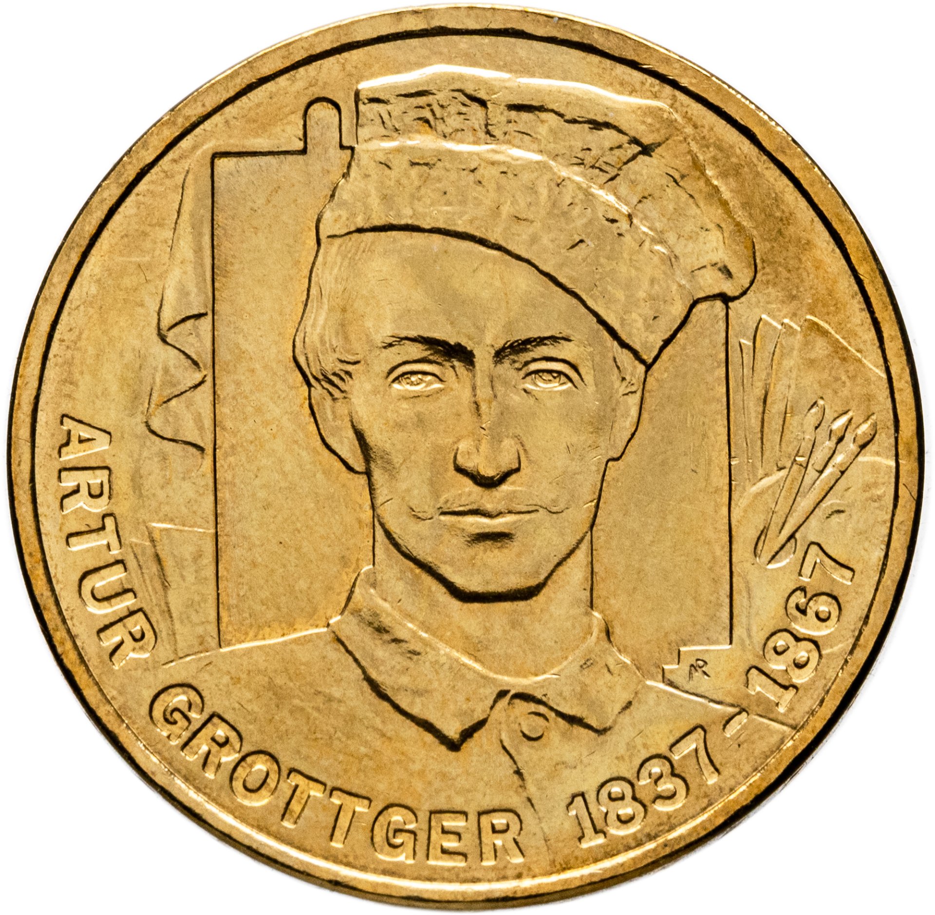 Польша 2 злотых 2010 "Художник Артур Гротгер", Латунь, в сохранности UNC