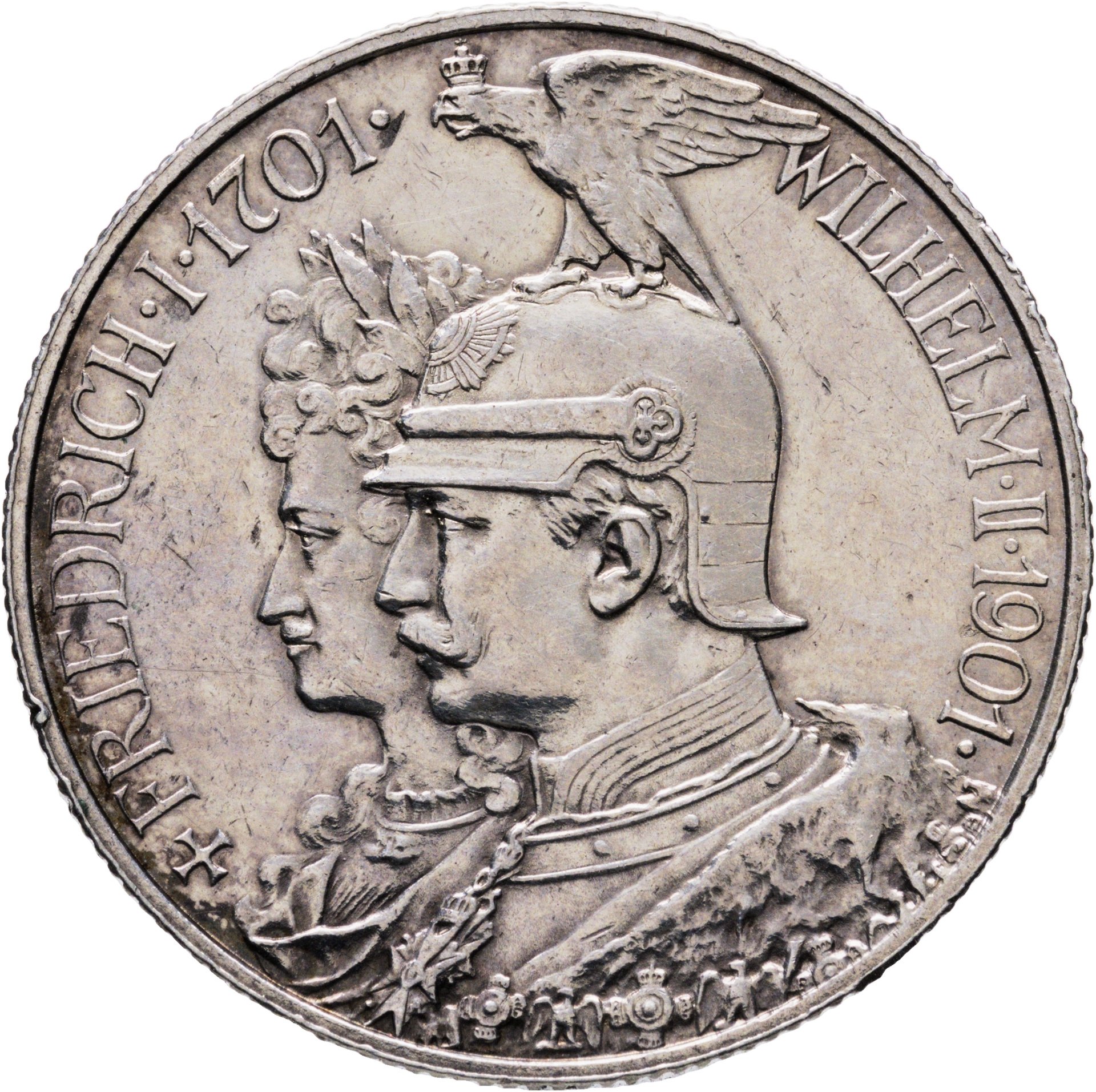 Германия Империя 2 марки mark 1901 "200 лет Пруссии", Серебро 900, в сохранности AU