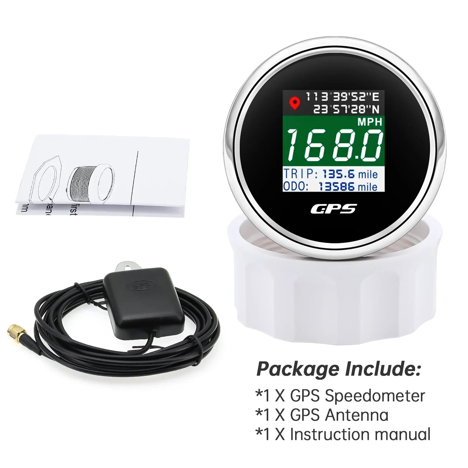 52 мм GPS-спидометр с GPS-антенной TFT-экраном, водонепроницаемый одометр для лодки, автомобиля, двигателя, яхты, датчик скорости 9-32 В