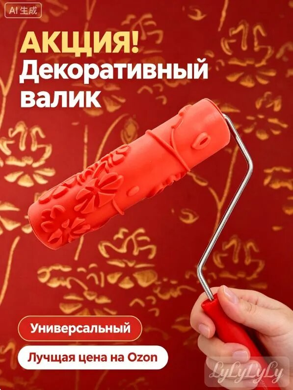 Кисть-валик для рисования в помещении с рисунком лотоса (1 штука),29х18см, Валик малярный, используется для нанесения краски, штукатурки и ладана