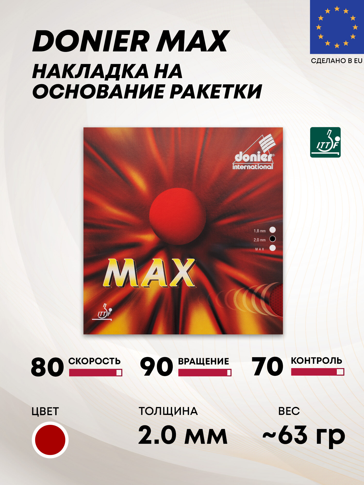 Теннисная накладка MAX 2.0 мм, красная