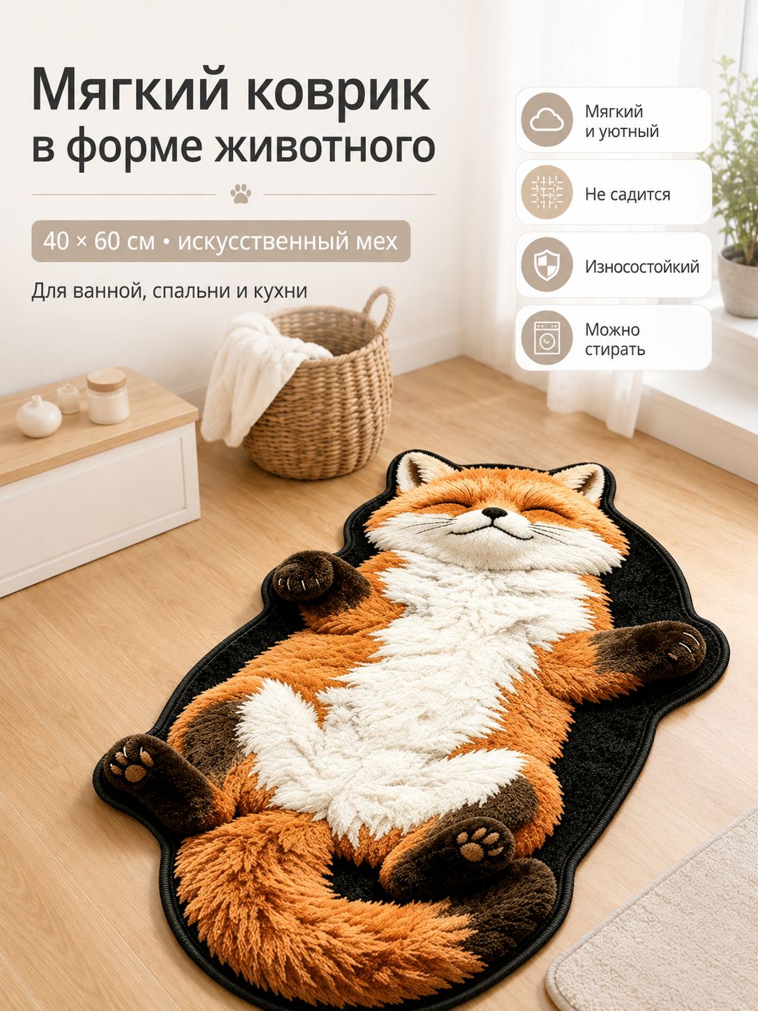 Коврик для ванной 40x60 см разноцветный