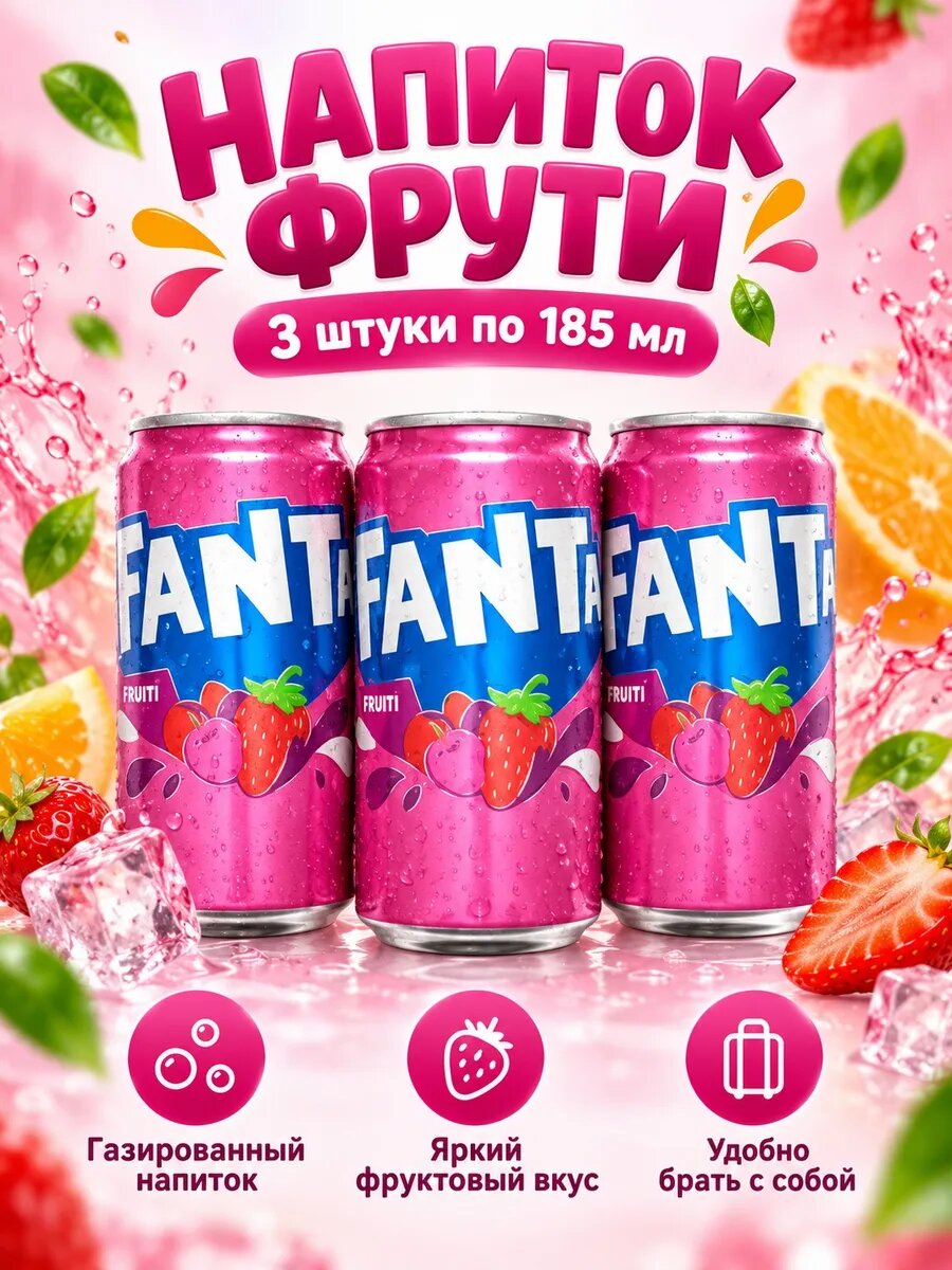 Напиток 3 штуки по 185 миллилитров набор Фанта фрути