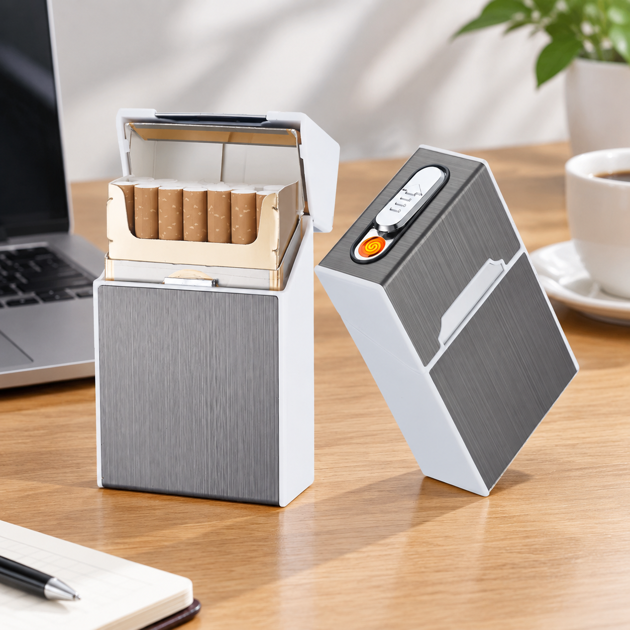 Портсигар металлический с USB зажигалкой, на магните, цвет серебро, 10х6х3 см, FatCat (Цвет товара: серебристый; Объем: 0.18 л)