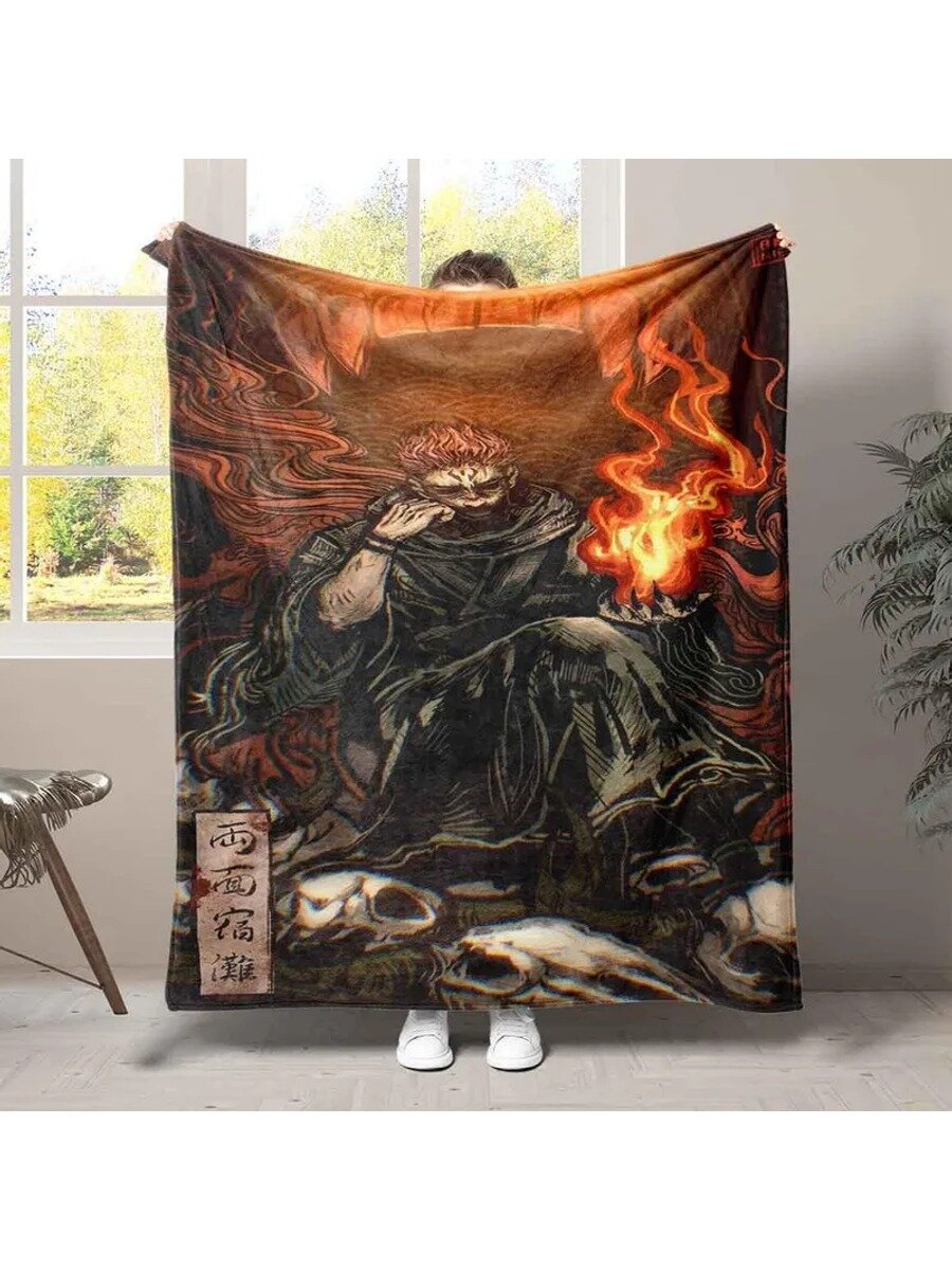 RQHOME Плед 150x200 см фланель плюшевый, с фотопринтом аниме разноцветный