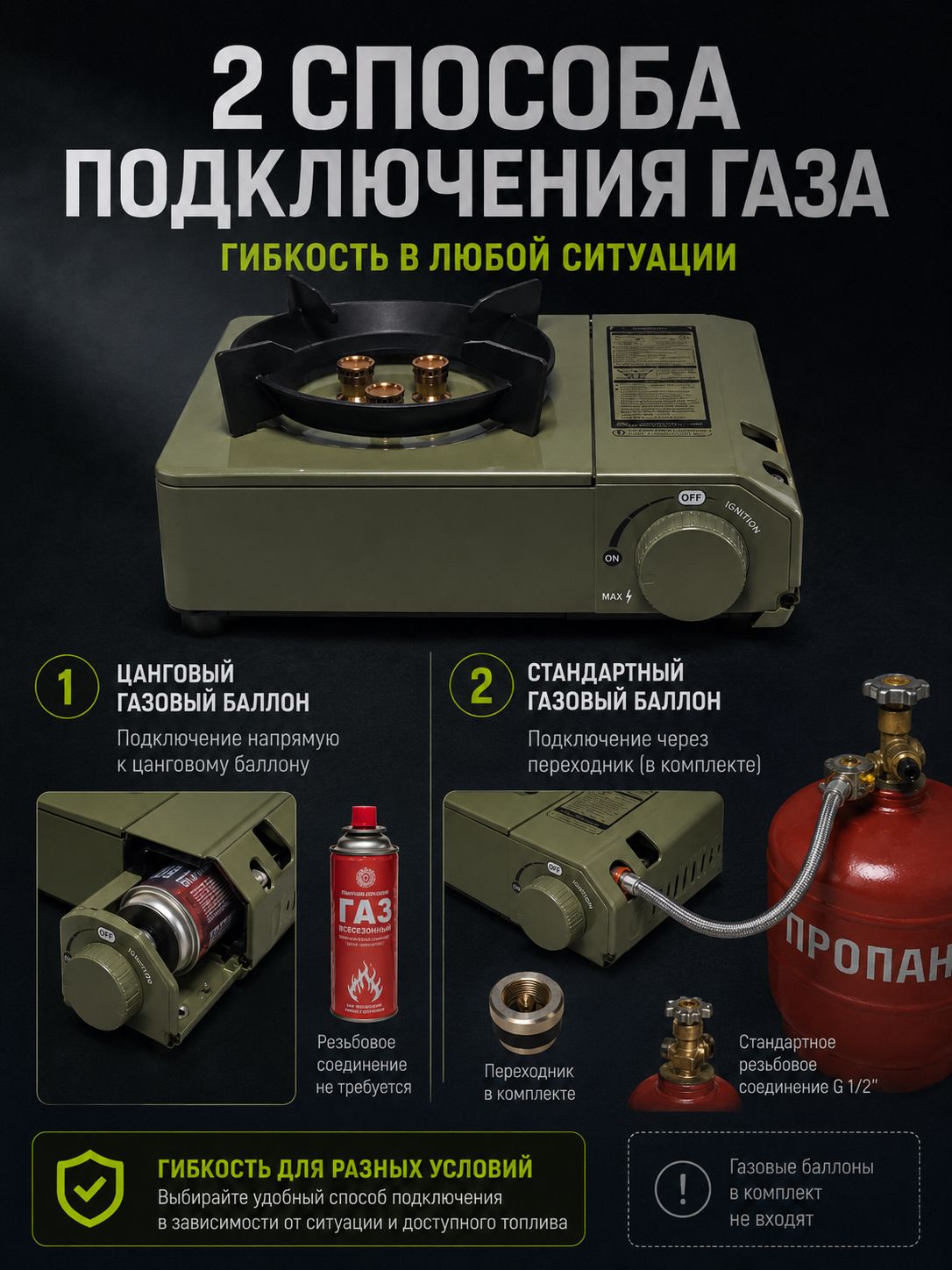 Туристическая газовая плита "Восток стиль" DF-8506B / В кейсе, с переходником-