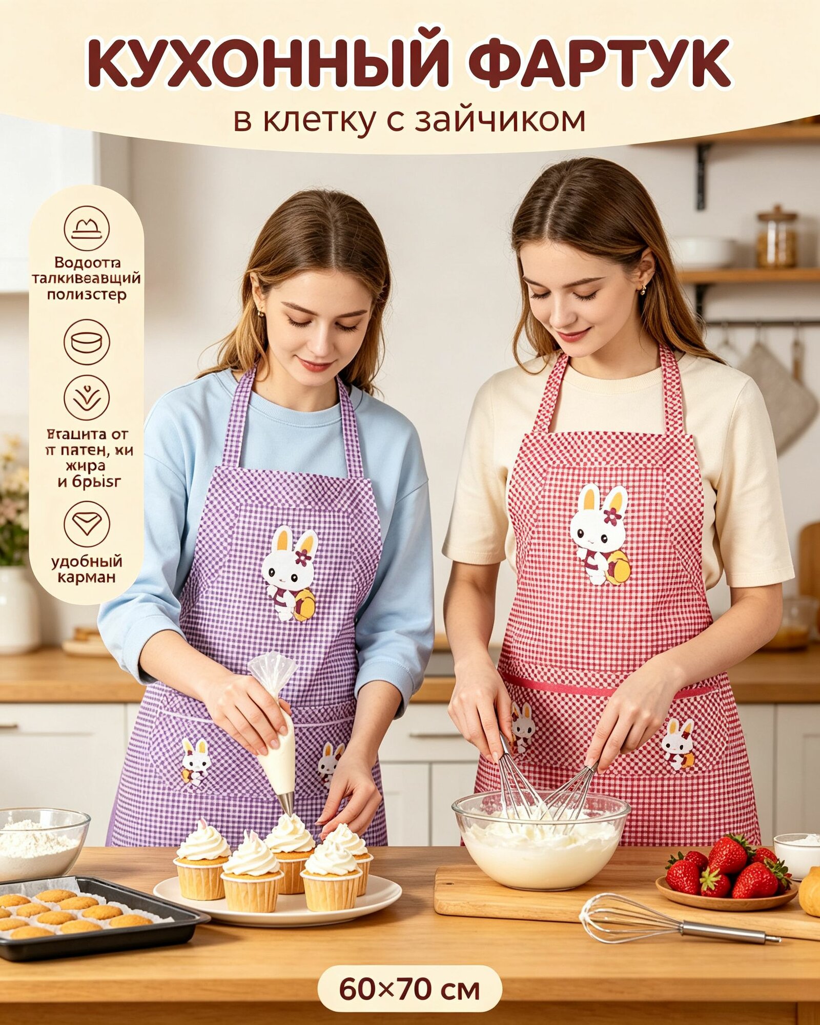 Фартук кухонный 2шт, фиолетовый，красный