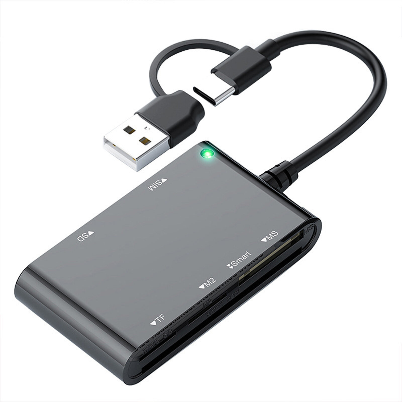 Умный кардридер с интерфейсами USB-C и USB-A, Plug&Play для