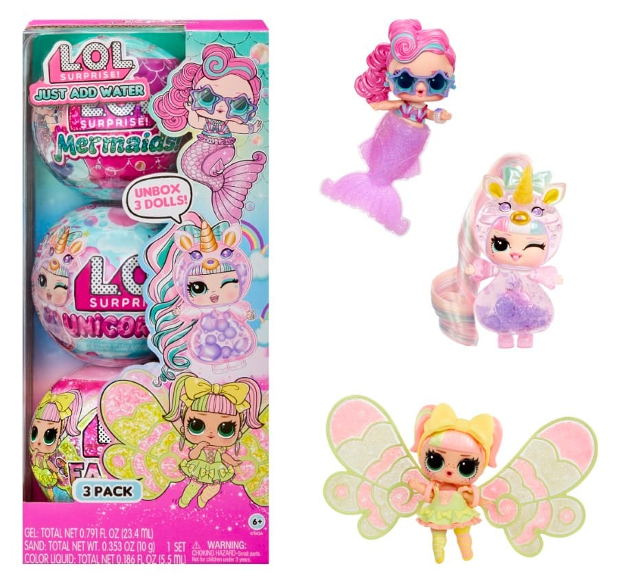 Сюжетно-ролевые игрушки L.O.L. Surprise Just Add Water, мини-кукла в шаре, 3 шт, разноцветный