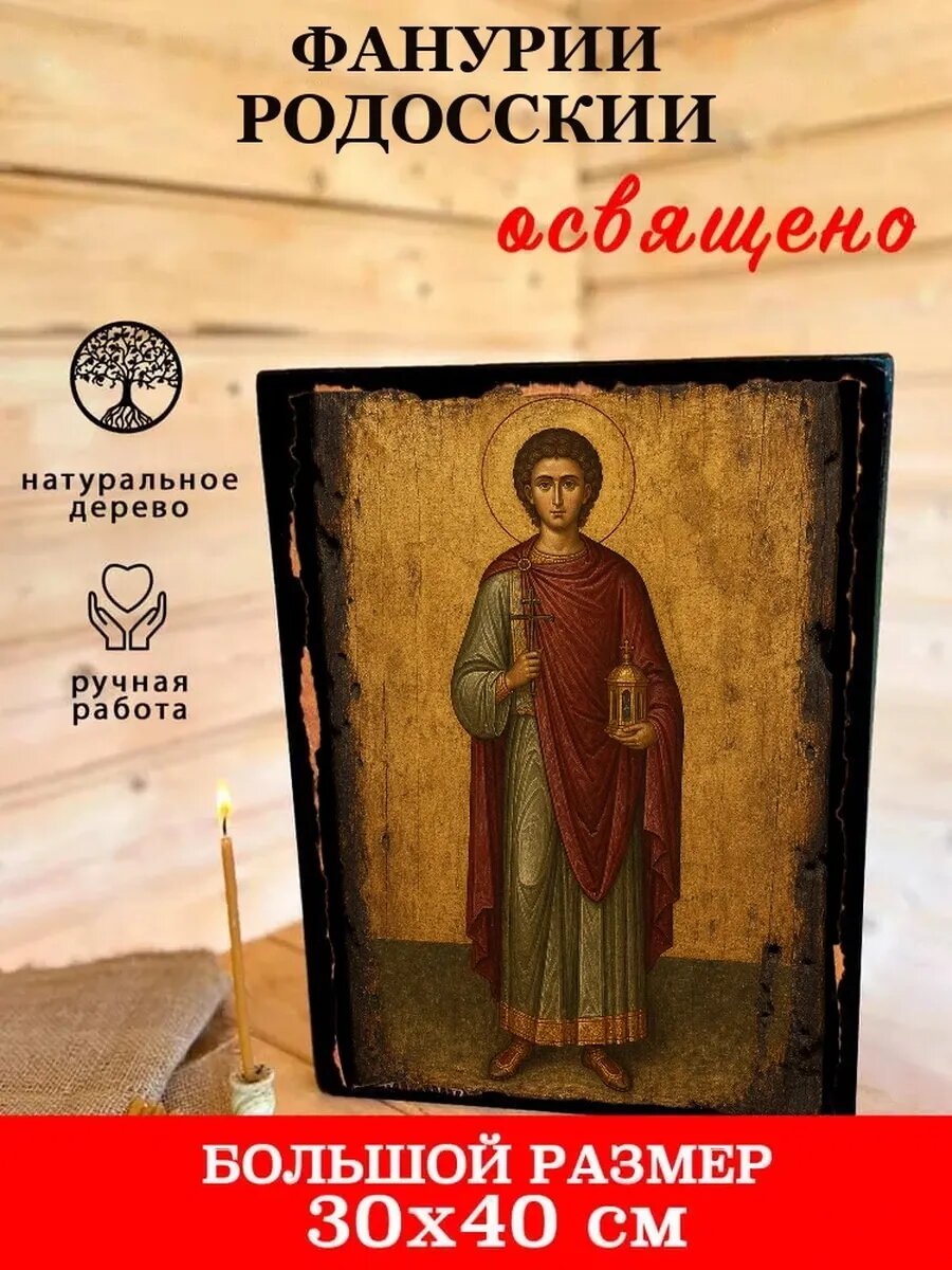 Икона Фанурий Родосский, на дереве, 30×40 см, освящённая, ручная работа