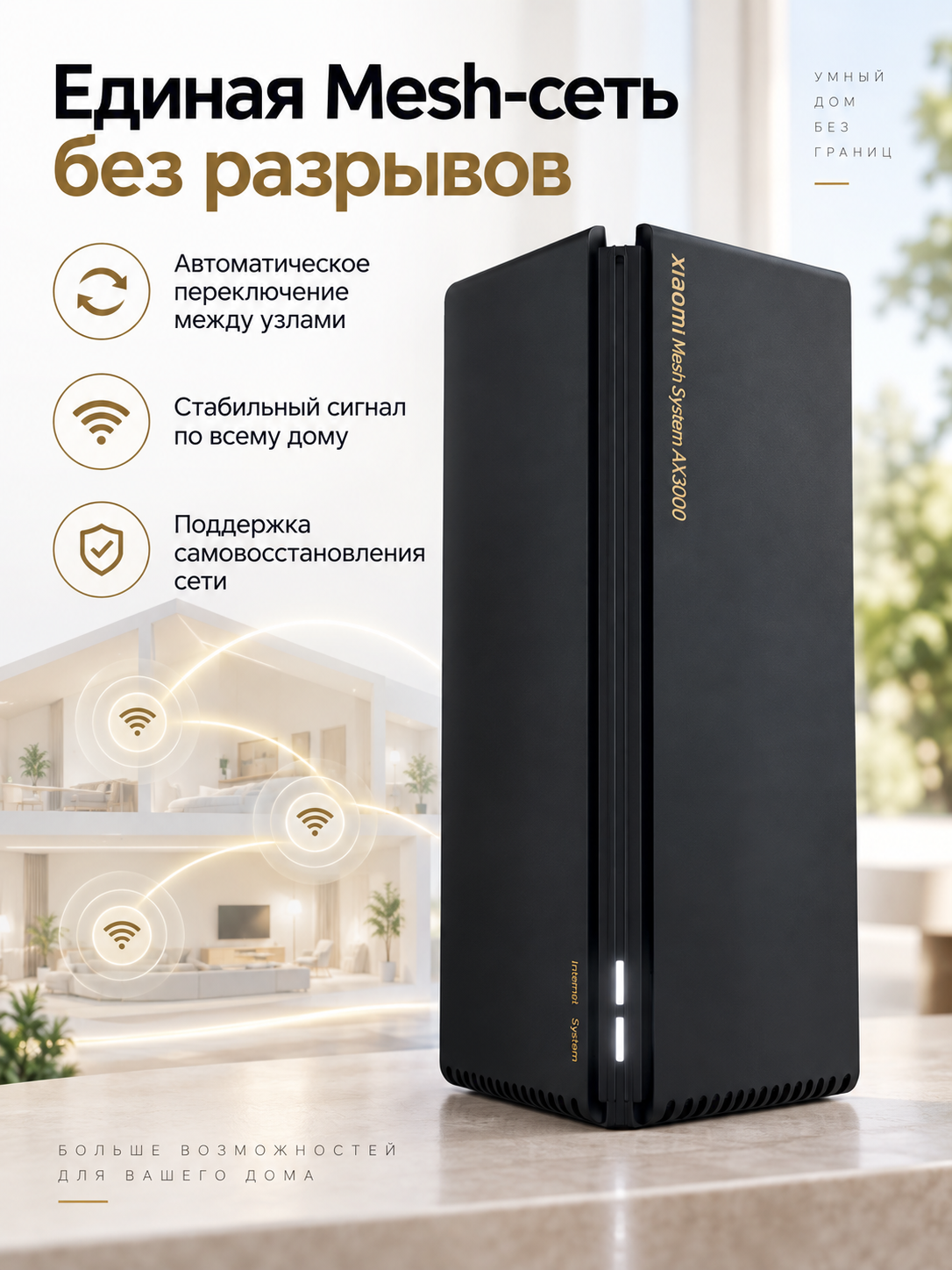 Wi-Fi роутер Xiaomi Mesh System AX3000, Wi-Fi 6, до 2976 Мбит/с, OFDMA, MU-MIMO, Mesh — фото 1
