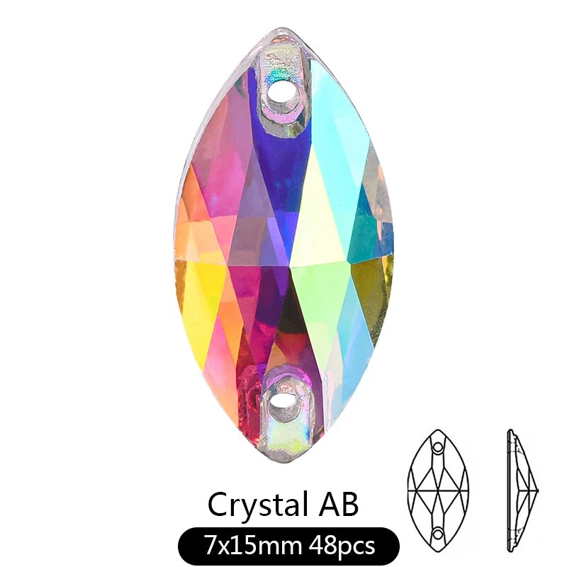 Стразы BOBOHOO Crystal AB для пришивания Nav. 7x15mm 48pcs