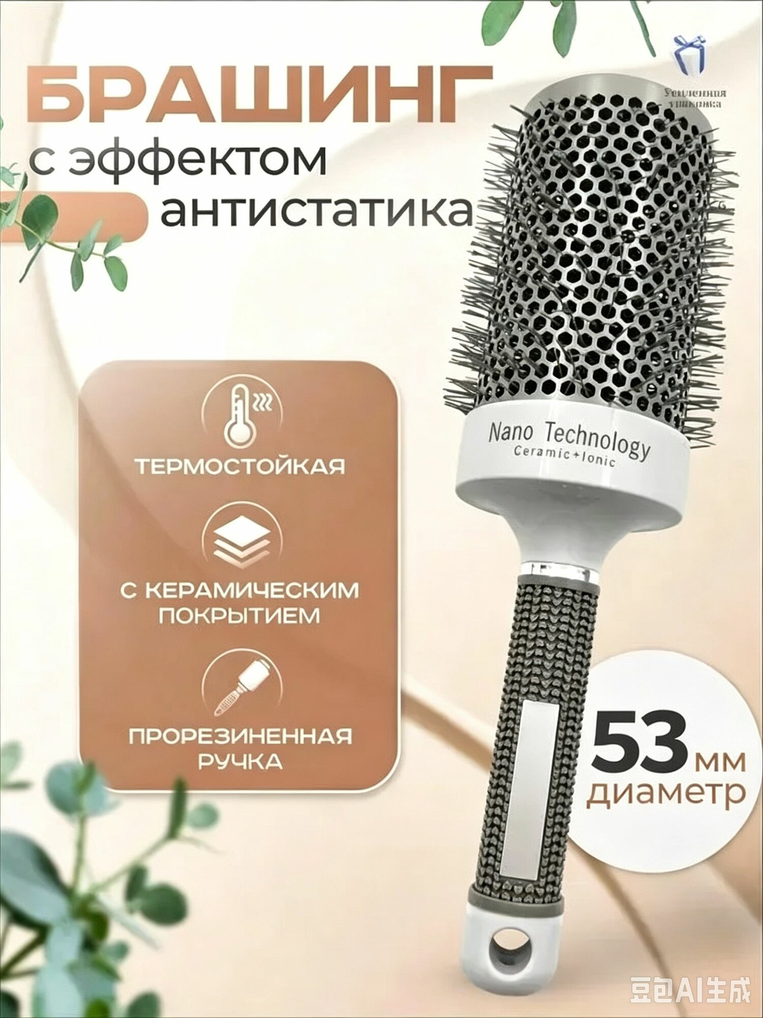 Брашинг для укладки волос с керамическим покрытием, 53 мм-Луанлуо