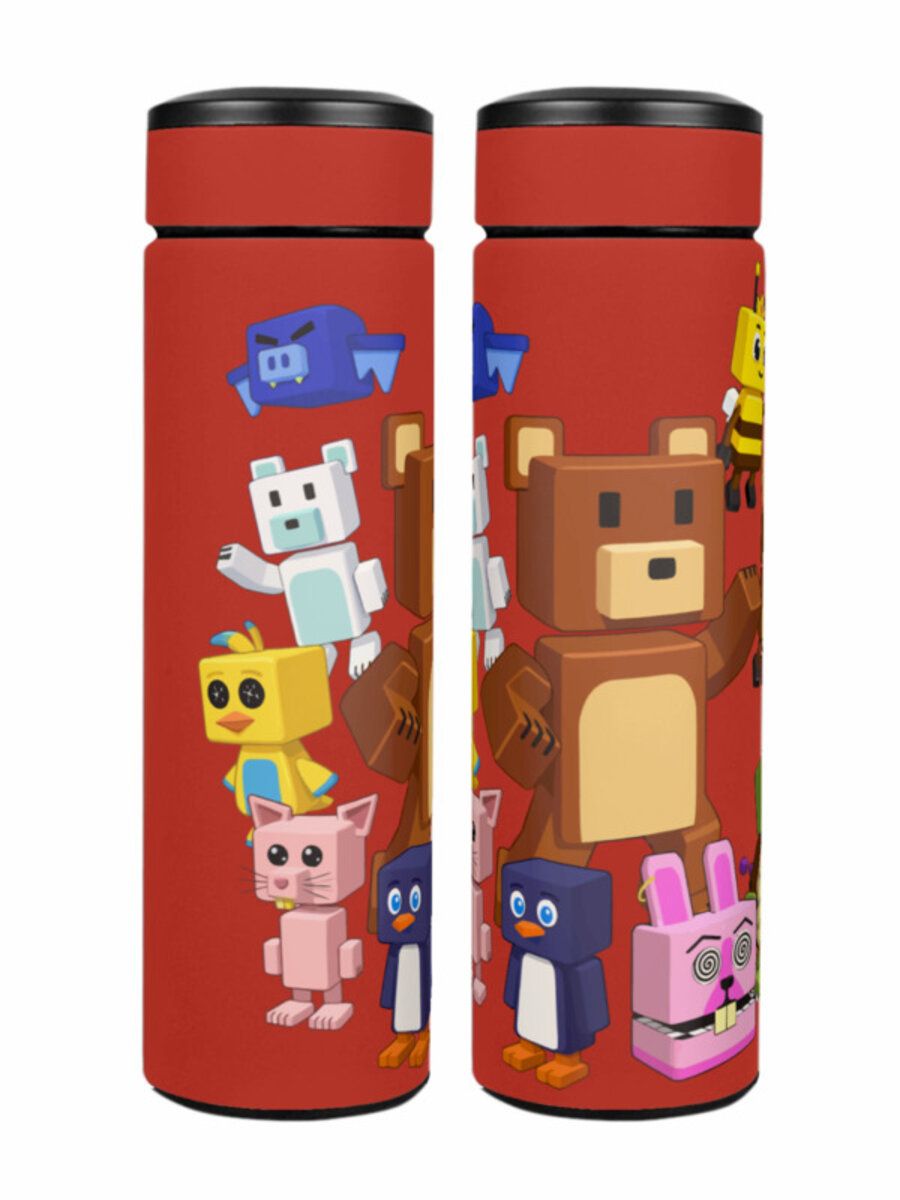 Термос красный для чая вакуумный 0,5 л. с принтом "super bear adventure игрушки супер беар адвенчер"