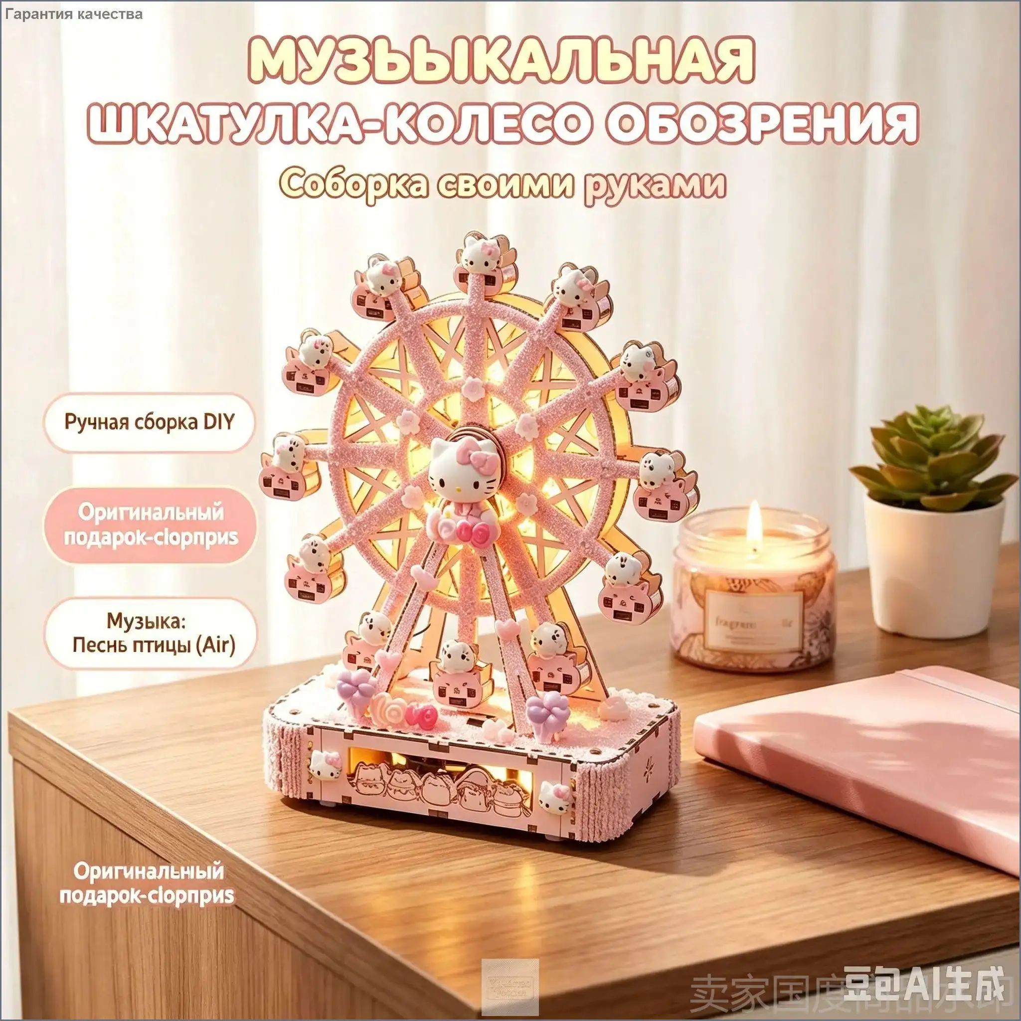 Музыкальная шкатулка колесо обозрения Hello Kitty, набор для самостоятельной сборки, подарок для девушки