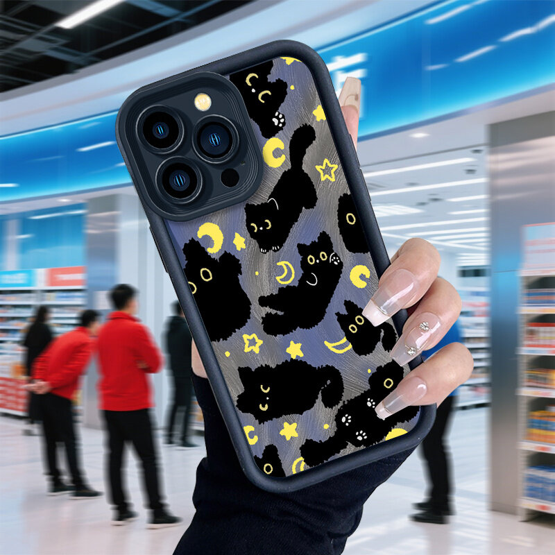 Чехол для смартфона с черной кошкой и звездным небом, мультяшный противоударный с полным покрытием из TPU, мягкий, смешанный цвет 2