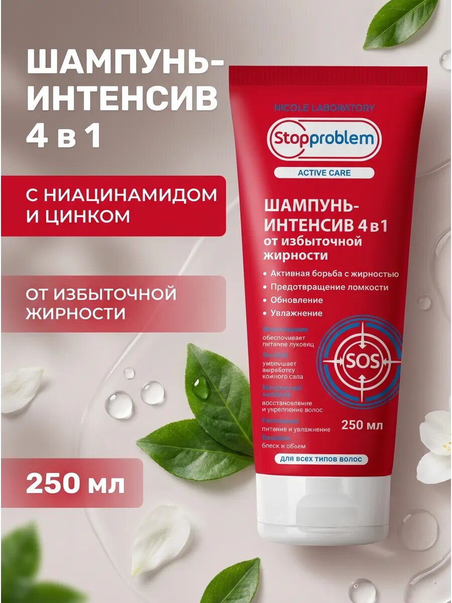 Шампунь от жирности волос 4в1, 250 мл