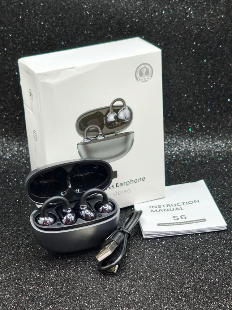 Наушники беспроводные OWS Wireless Earphone S6 (Clip- Ear stereo) для телефона (черные)