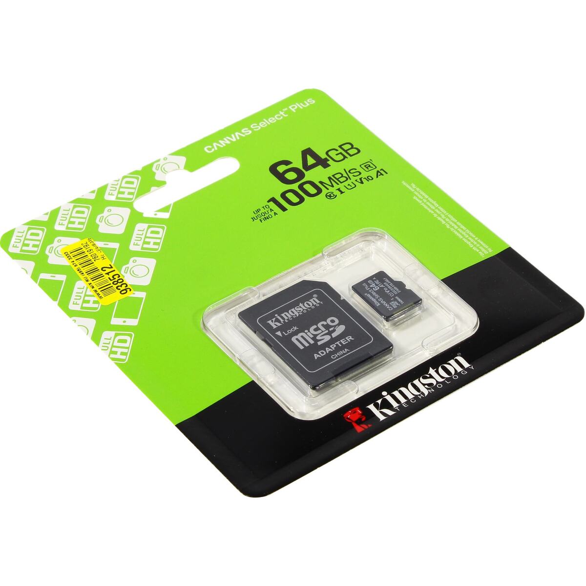 Kingston SDCS3/64GB microSDXC Memory Card 64Gb A1 V10 UHS-I U1 + microSD-- SD Adapter — фото 1