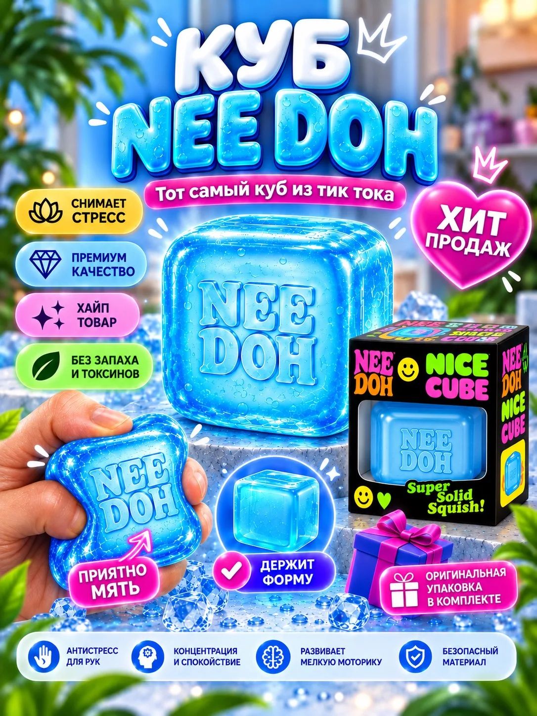 Куб лед needoh nice cube антистресс сквиш