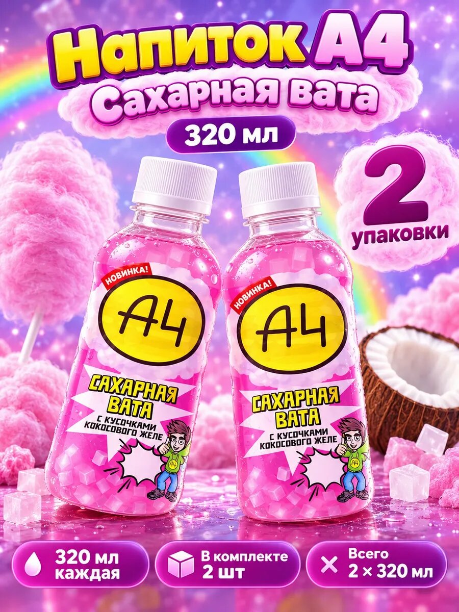 Напиток А4 Сахарная вата 320 мл, 2 шт, напиток для дома и стола, утоляет жажду в жару