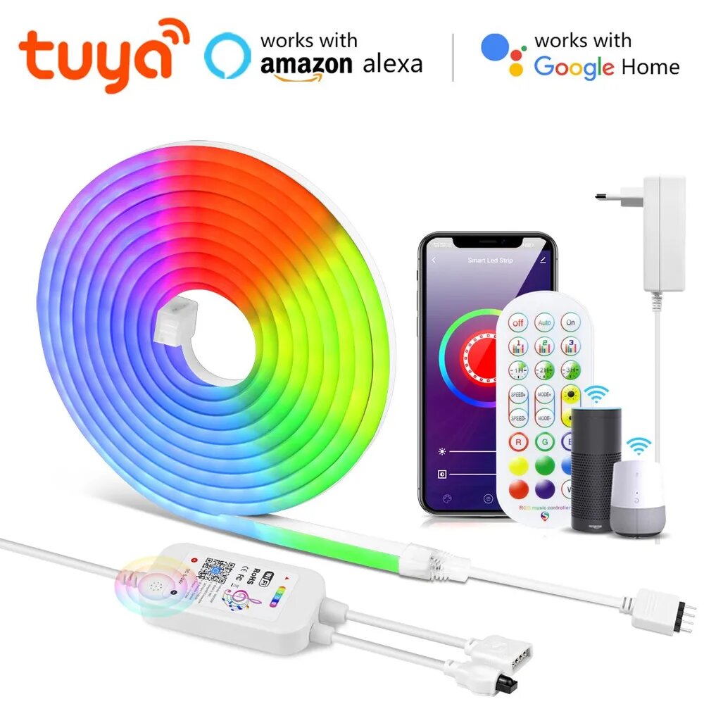 2 метр, светодиодная неоновая лента TUYA smart WiFi LED, может быть подключена к умному дому, водонепроницаемый силикон, подходит для всех видов праздничных вечеринок, украшения спальни.