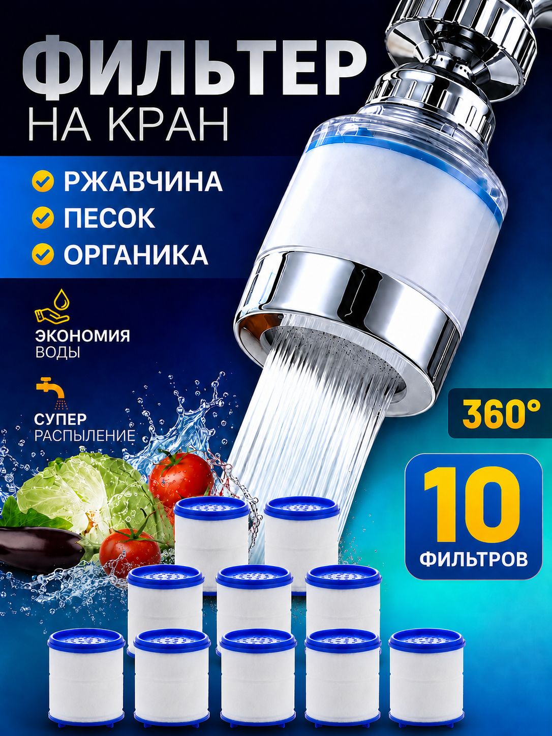 Фильтр на кран для воды, насадка-фильтр для кухни со сменными картриджами