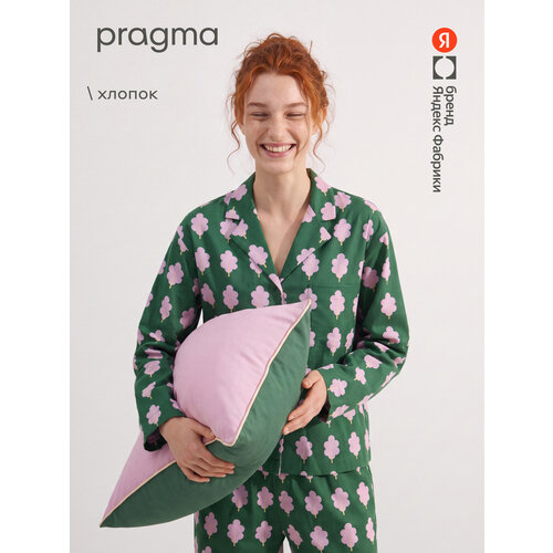 фото Рубашка pragma женская leaf из смесового хлопка, с принтом, размер xl, зеленый
