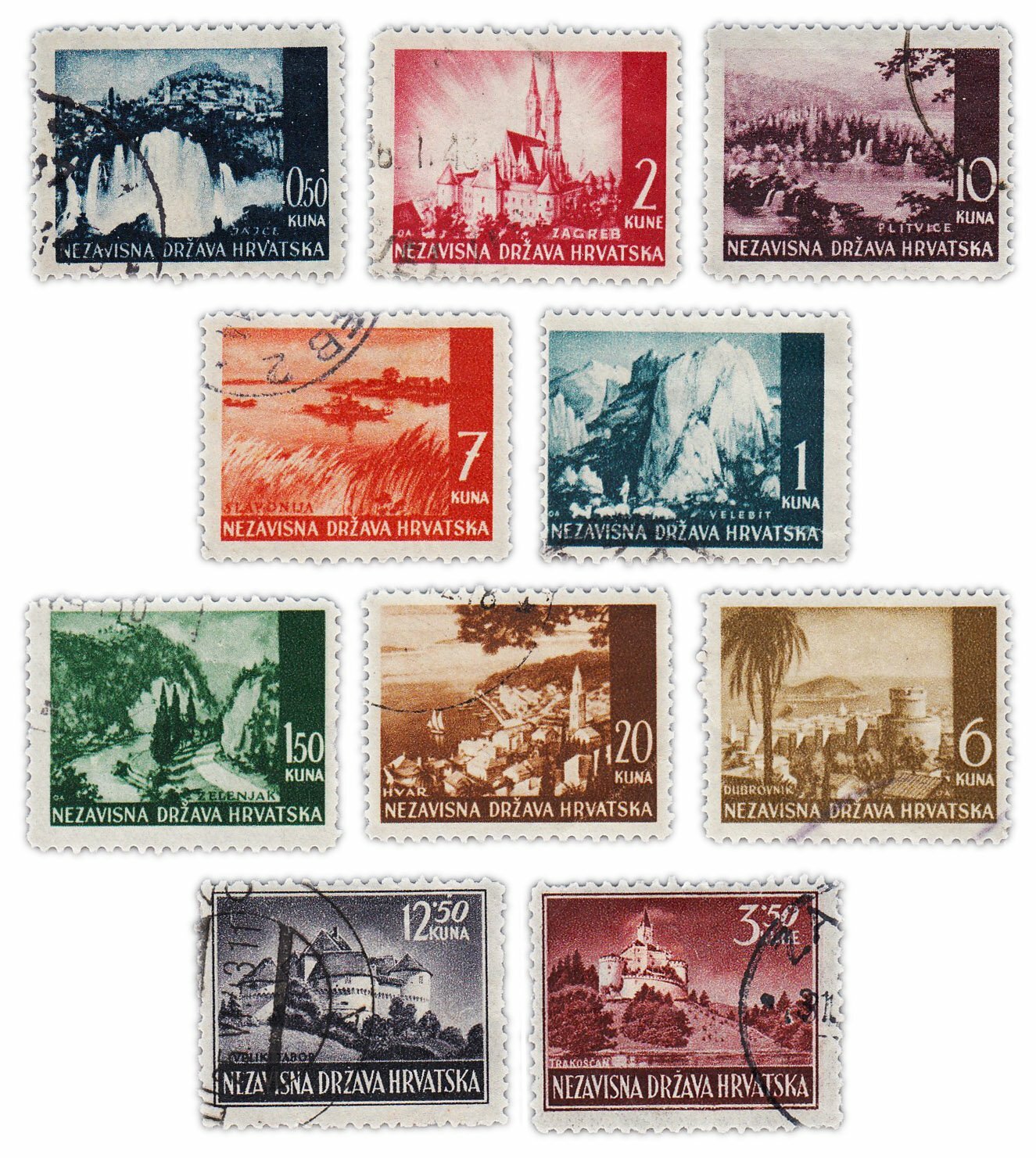 Хорватия набор из 10 марок 1941-1944