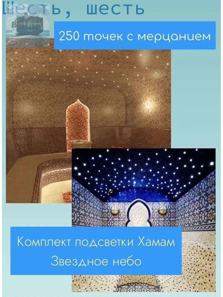Комплект Звездное небо для хамама на 250 точек с эффектом мерцания.