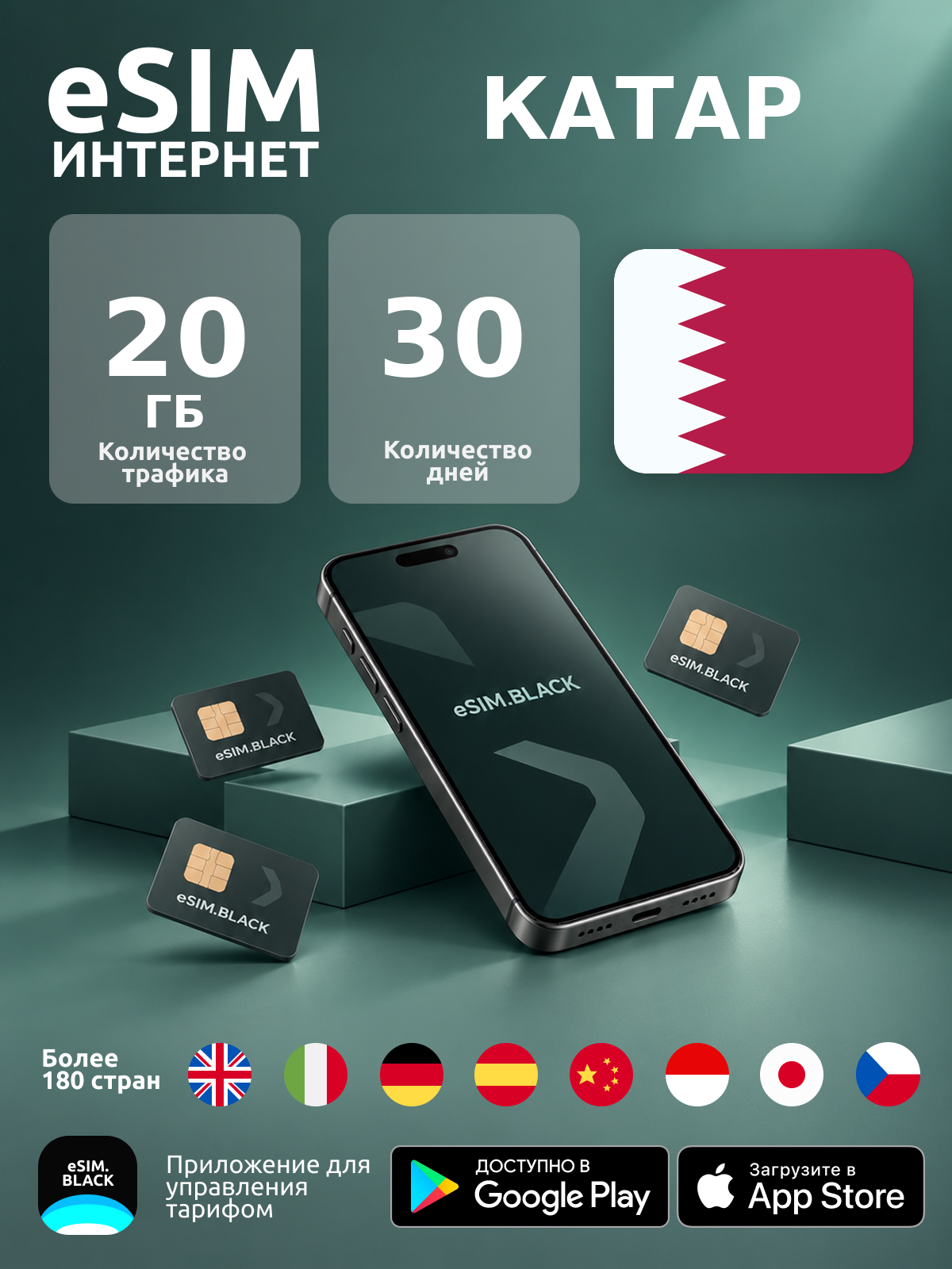 Катар/30 дней/20 ГБ - eSIM для мобильного интернета ( iPhone | Android ).
