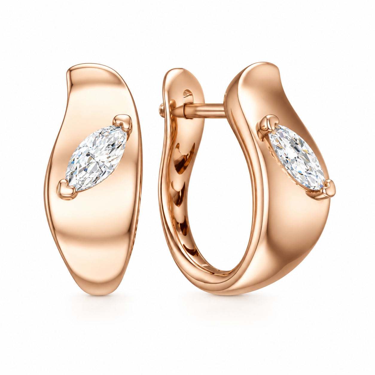 Серьги двусторонние, красное золото, 585 проба, фианит