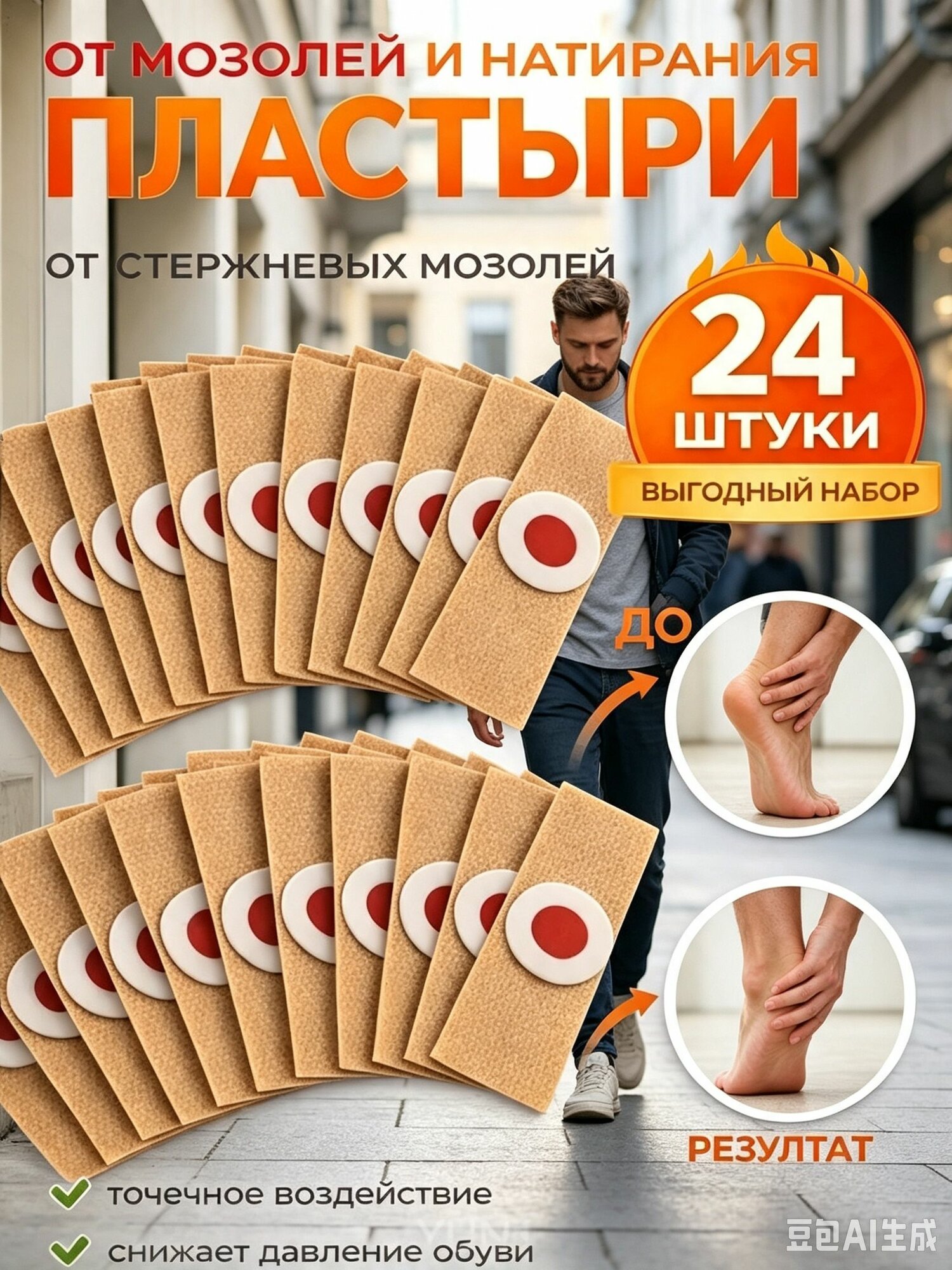 Патч наклейка мозольный от стержневой мозоли Пластырь для ног от натоптышей, 24 шт