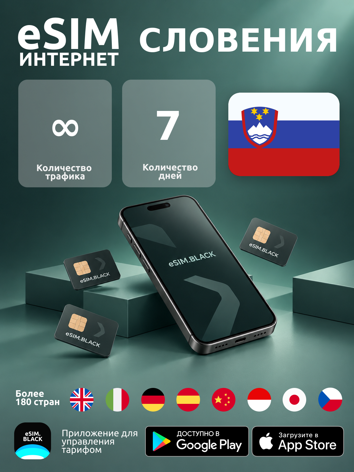 Словения/7 дней/Безлимит - eSIM для мобильного интернета ( iPhone | Android ).